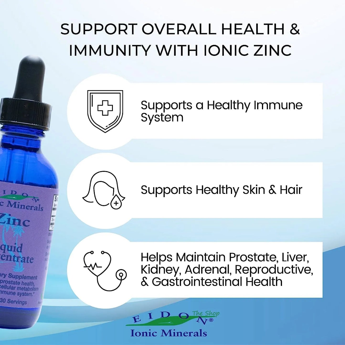 Concentrado Liquido De Zinc Eidon Ionic Minerals Suplemento Para Sistema Inmunologico Y Piel 2 Onzas