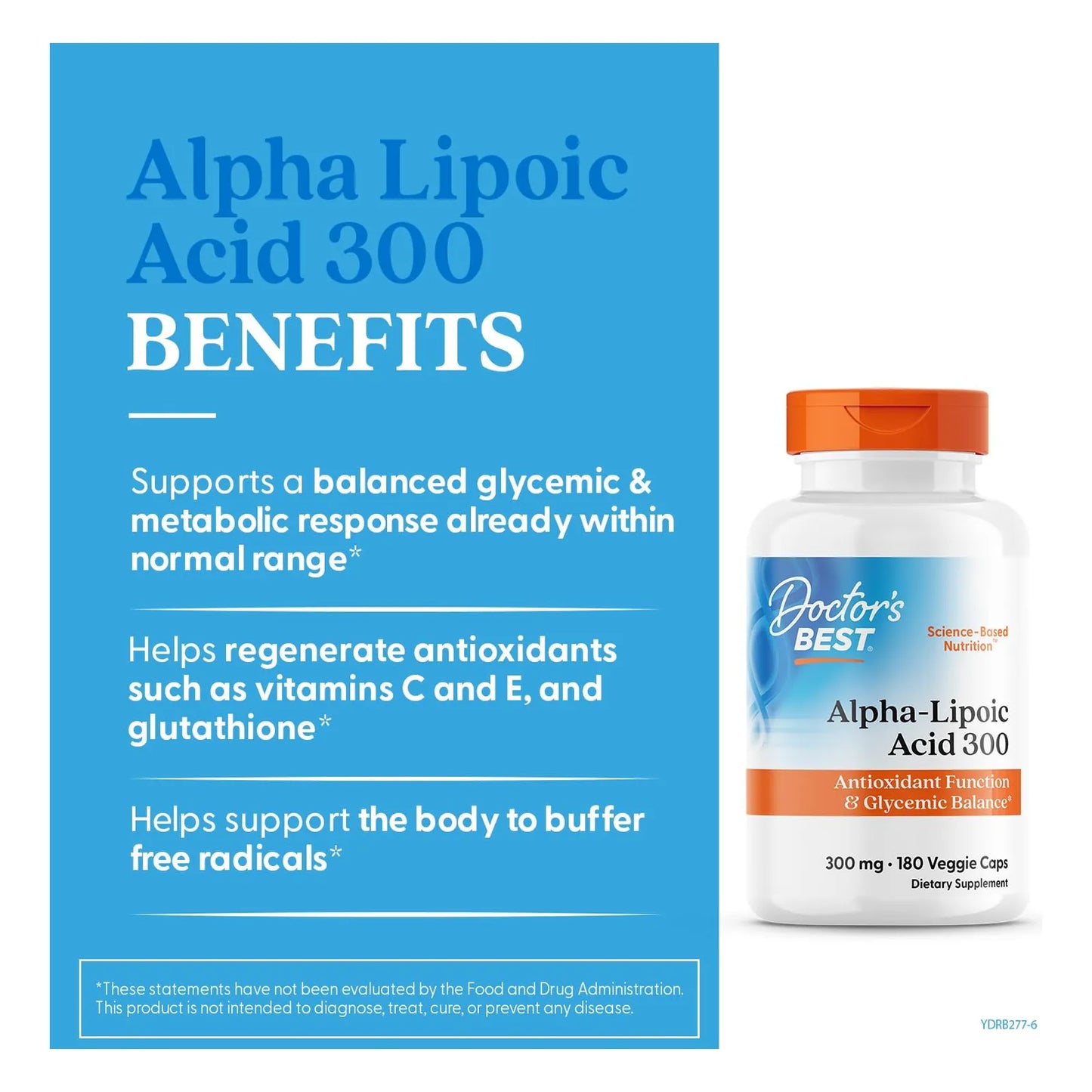 Doctors Best Alpha Lipoic Acid 300 Mg Antioxidante Balance Glucémico 180 Cápsulas Veganas