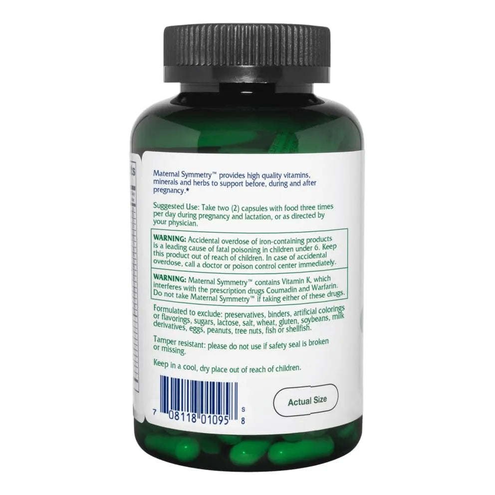 Vitaminas Prenatales Y Posnatales Maternal Symmetry 180 Cápsulas Veganas