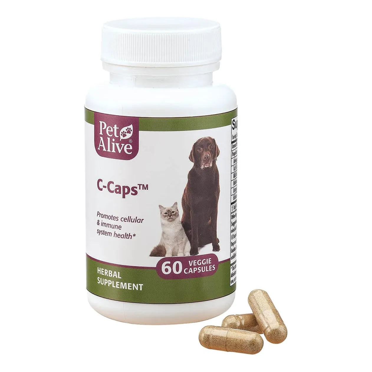 Capsulas PetAlive C-Caps Salud Celular E Inmunologica Para Perros Y Gatos 60 Unidades