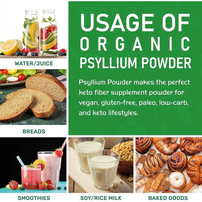 Polvo De Cascara De Psyllium 794g Fibra Fina Keto Sin Gluten Organico