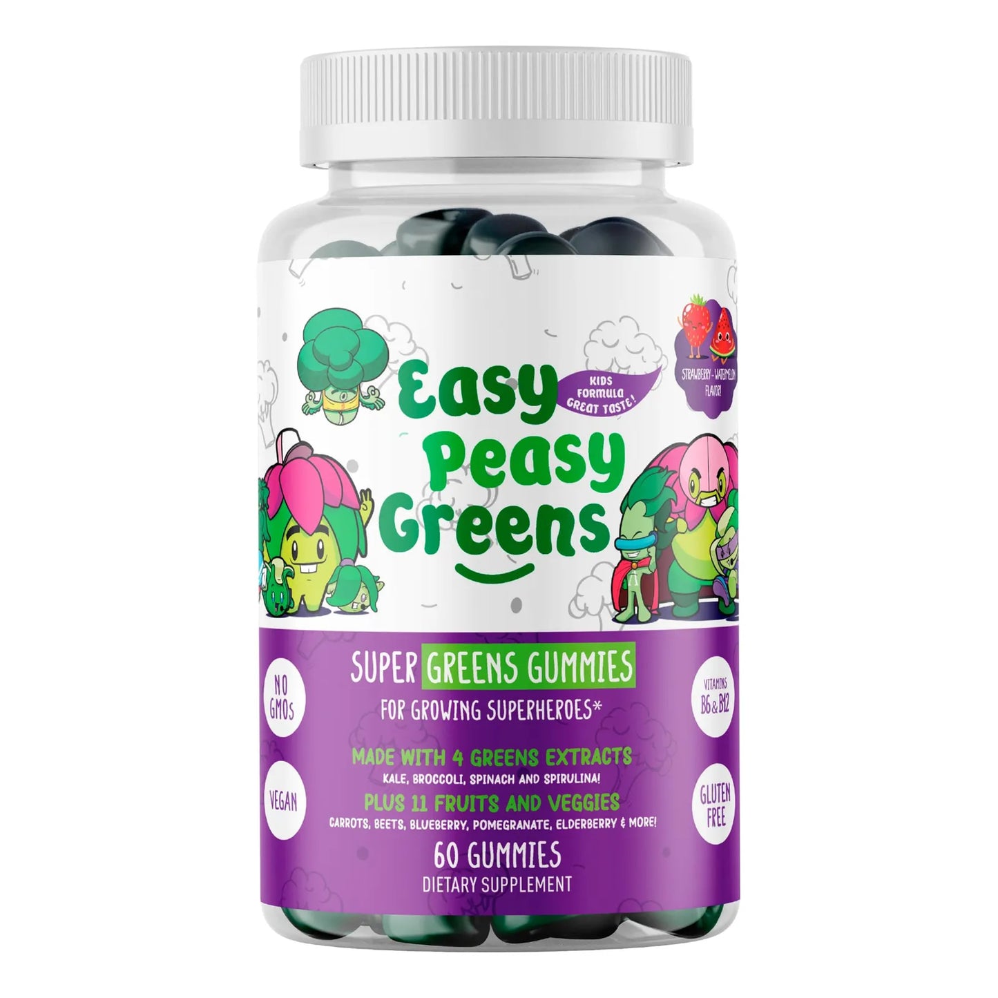 Gomitas Vegetarianas Diarias Para Niños EasyPeasyGreens Con 10 Extractos Vegetales