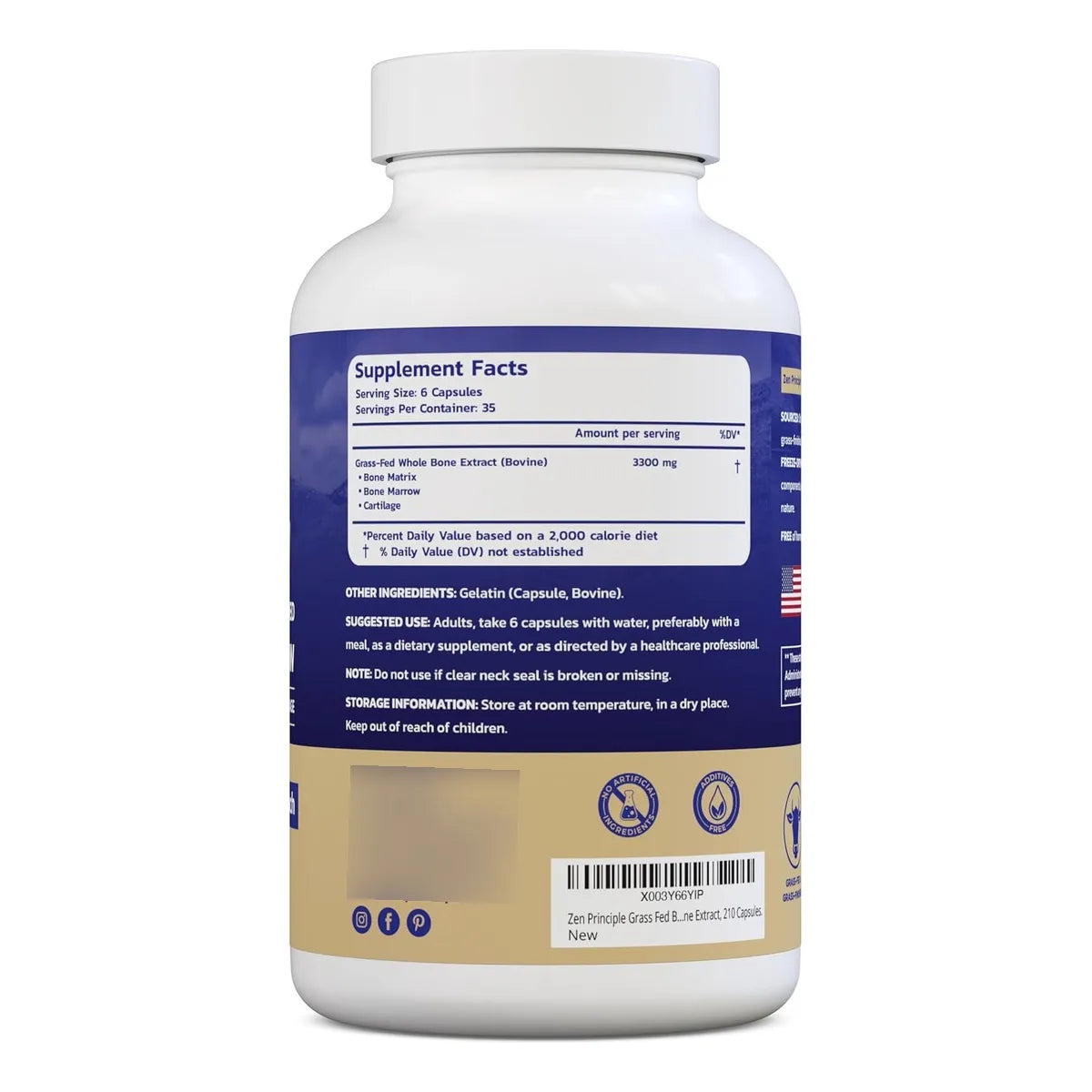 Suplemento De Médula Ósea De Res Alimentada Con Pasto 3300 Mg Piel Y Articulaciones