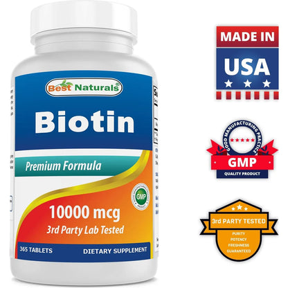 Biotina 10000 Mcg 365 Tabletas Cabello Piel Uñas Best Naturals