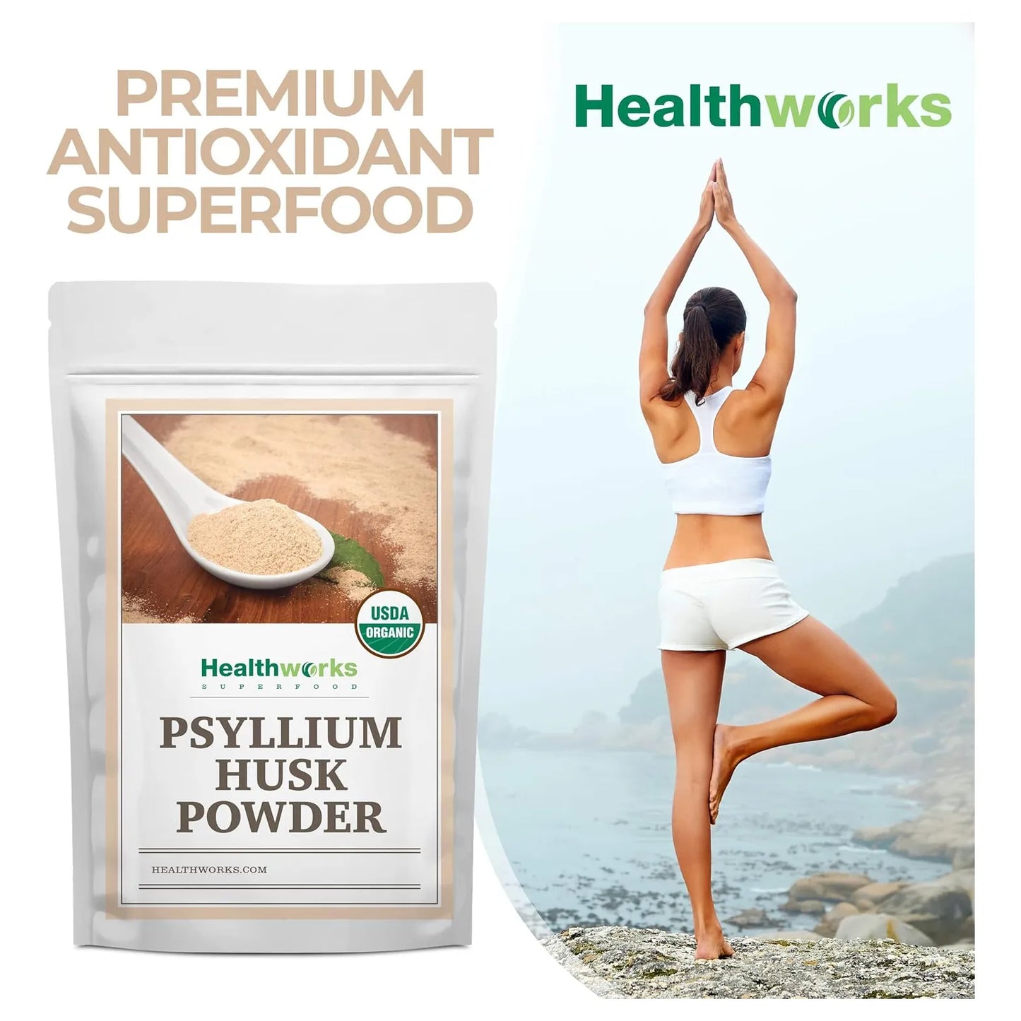 Polvo De Cascara De Psyllium Natural 454 Gramos Healthworks Para Digestión Y Bienestar