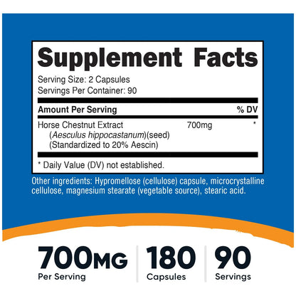 Cápsulas Extracto Castaño De Indias 700 Mg 180 Unidades Vegano Sin OMG