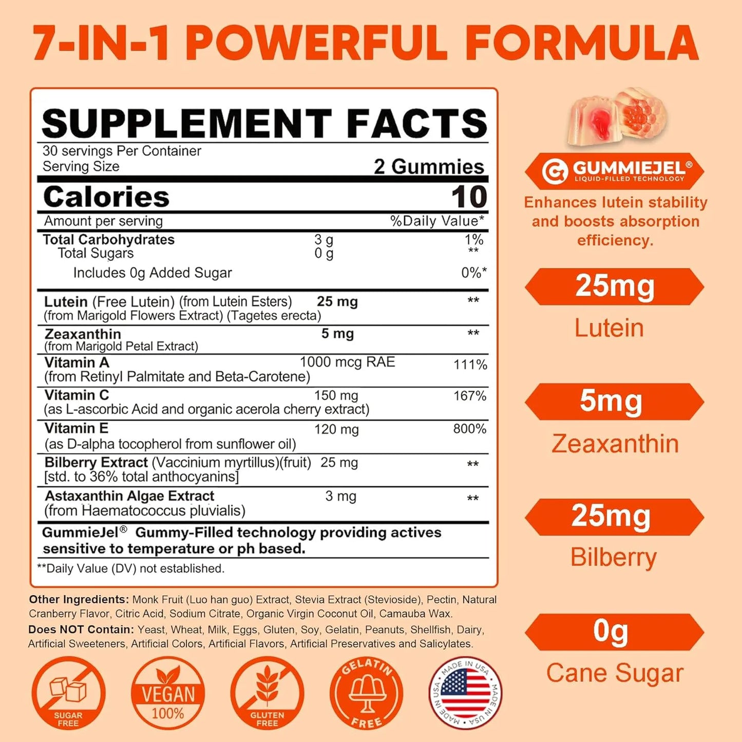 Gomitas De Luteina Y Zeaxantina 25 Mg Con Vitaminas A C E Y Astaxantina Para Salud Ocular