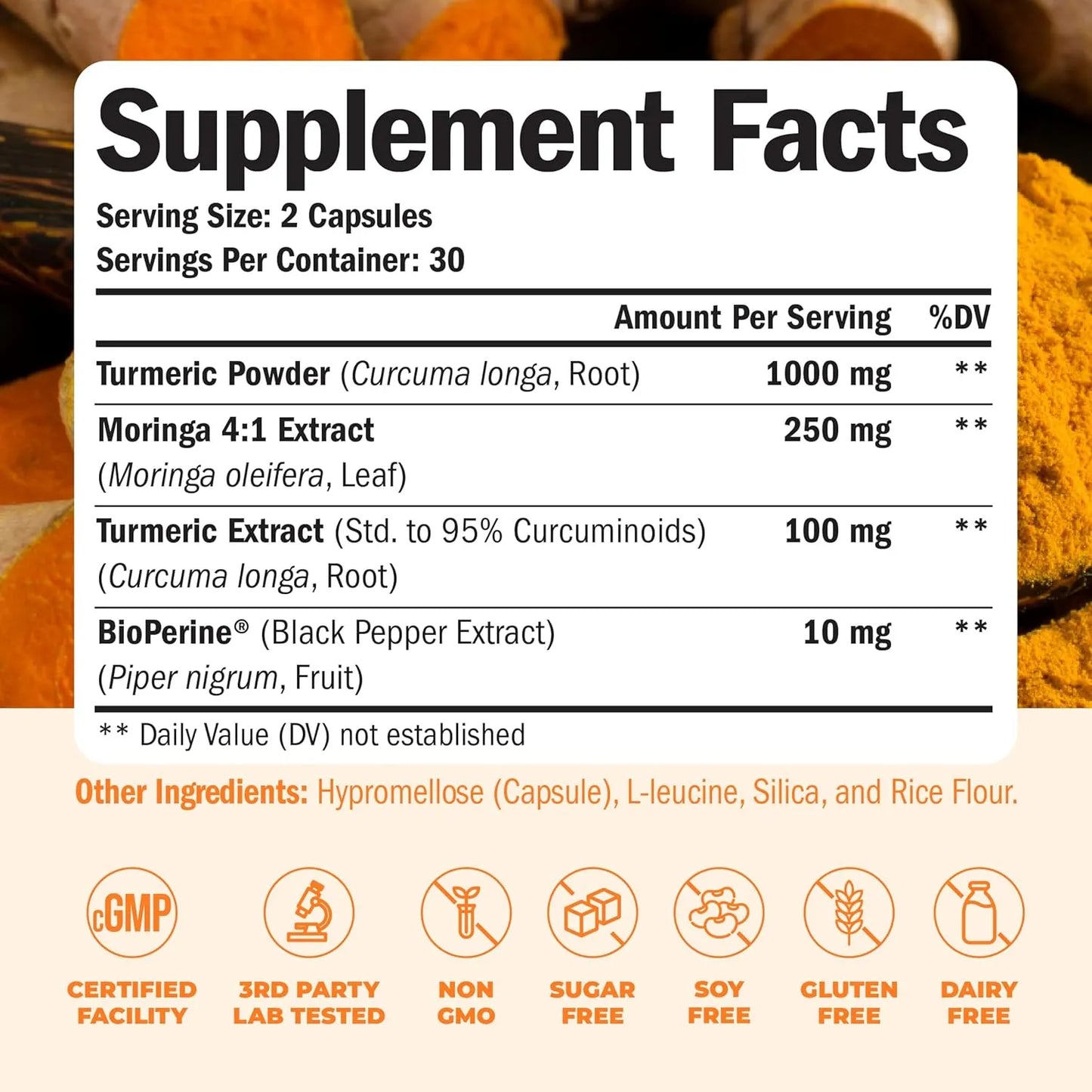Extracto Curcumina Cúrcuma Moringa Pimienta Negra Suplemento Articular Energía