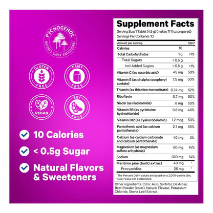Tabletas Efervescentes Anti Jet Lag Multivitamínico Sabor Bayas Con Pycnogenol