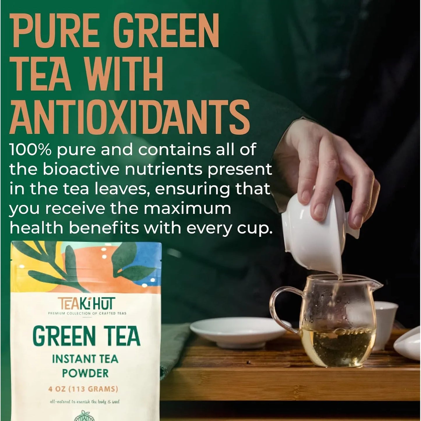 Polvo De Té Verde Instantáneo 113 Gramos Bebida Sin Azúcar A
