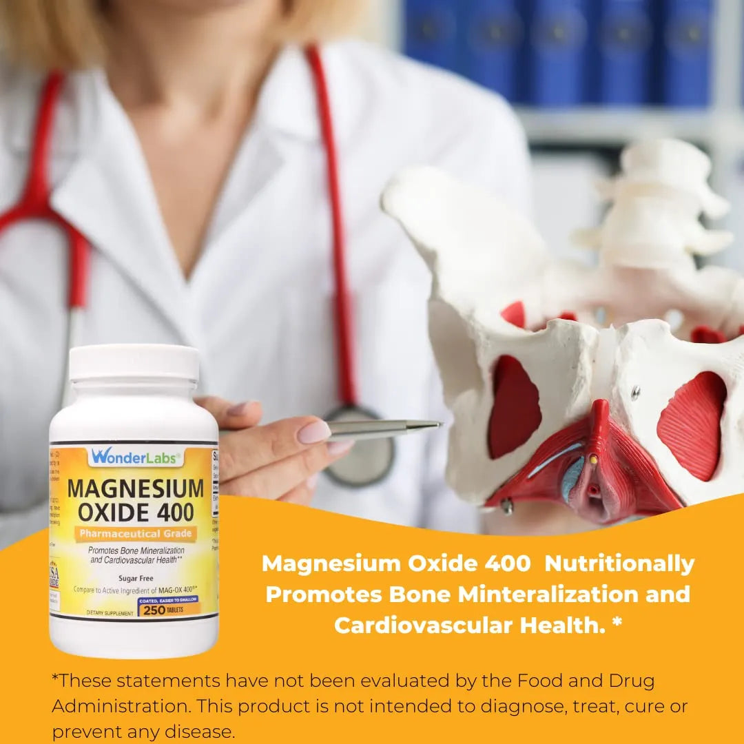 Óxido De Magnesio 483 Mg 250 Tabletas Grado Farmacéutico Salud Ósea Y Cardiovascular