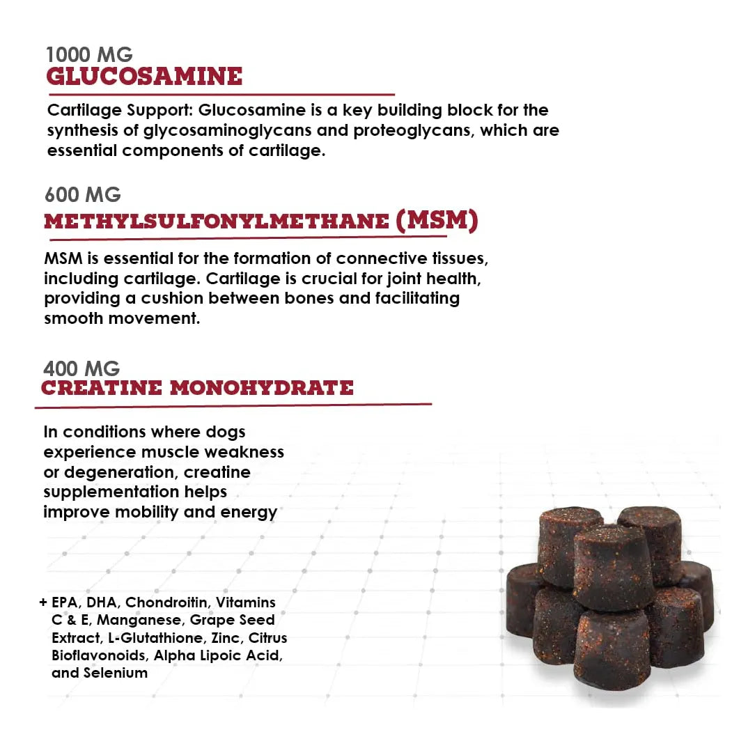 Masticables Hipoalergénicos Para Perros Con Glucosamina Condroitina Y MSM Triple Strength