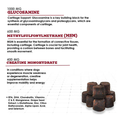 Masticables Hipoalergénicos Para Perros Con Glucosamina Condroitina Y MSM Triple Strength