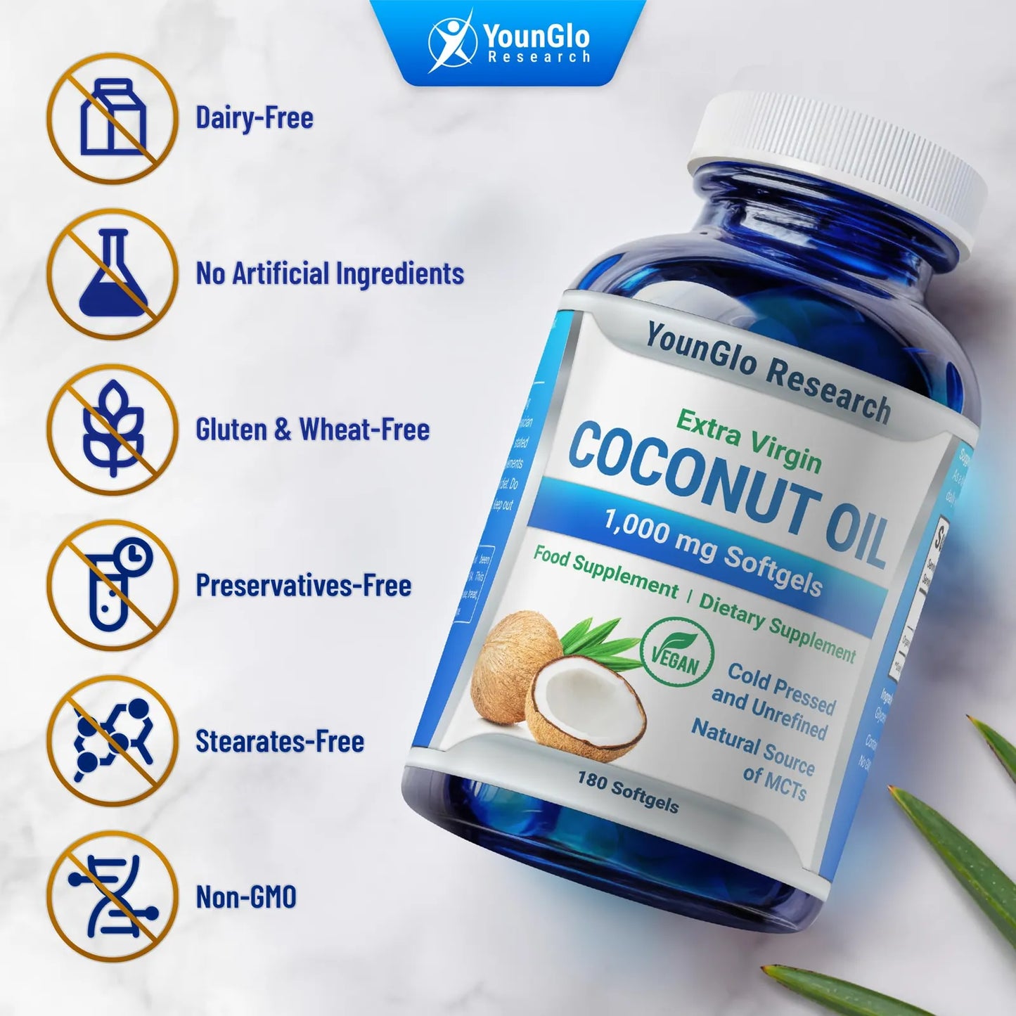 Aceite De Coco Orgánico Extra Virgen 180 Cápsulas Veganas Suplemento Dietético