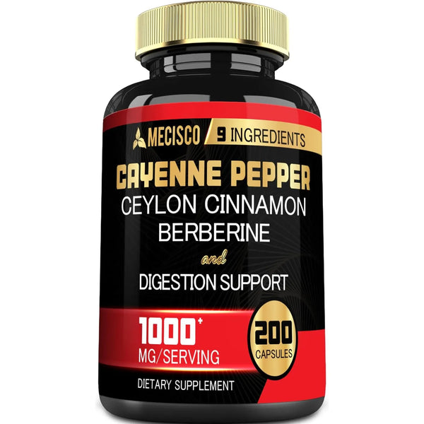 Capsulas De Pimienta Cayena 1000 Mg Con Curcumina Berberina Y Canela 200 Unidades