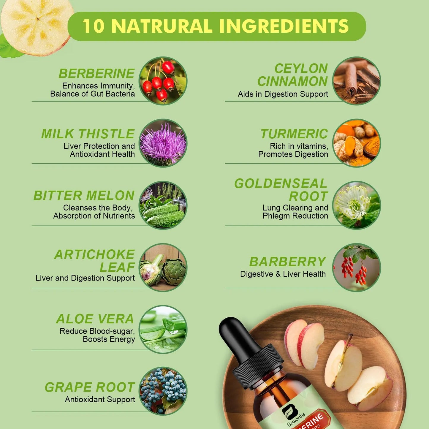 Gotas Líquidas De Berberina Con Cúrcuma Canela Melón Amargo Suplemento Digestivo Y Salud