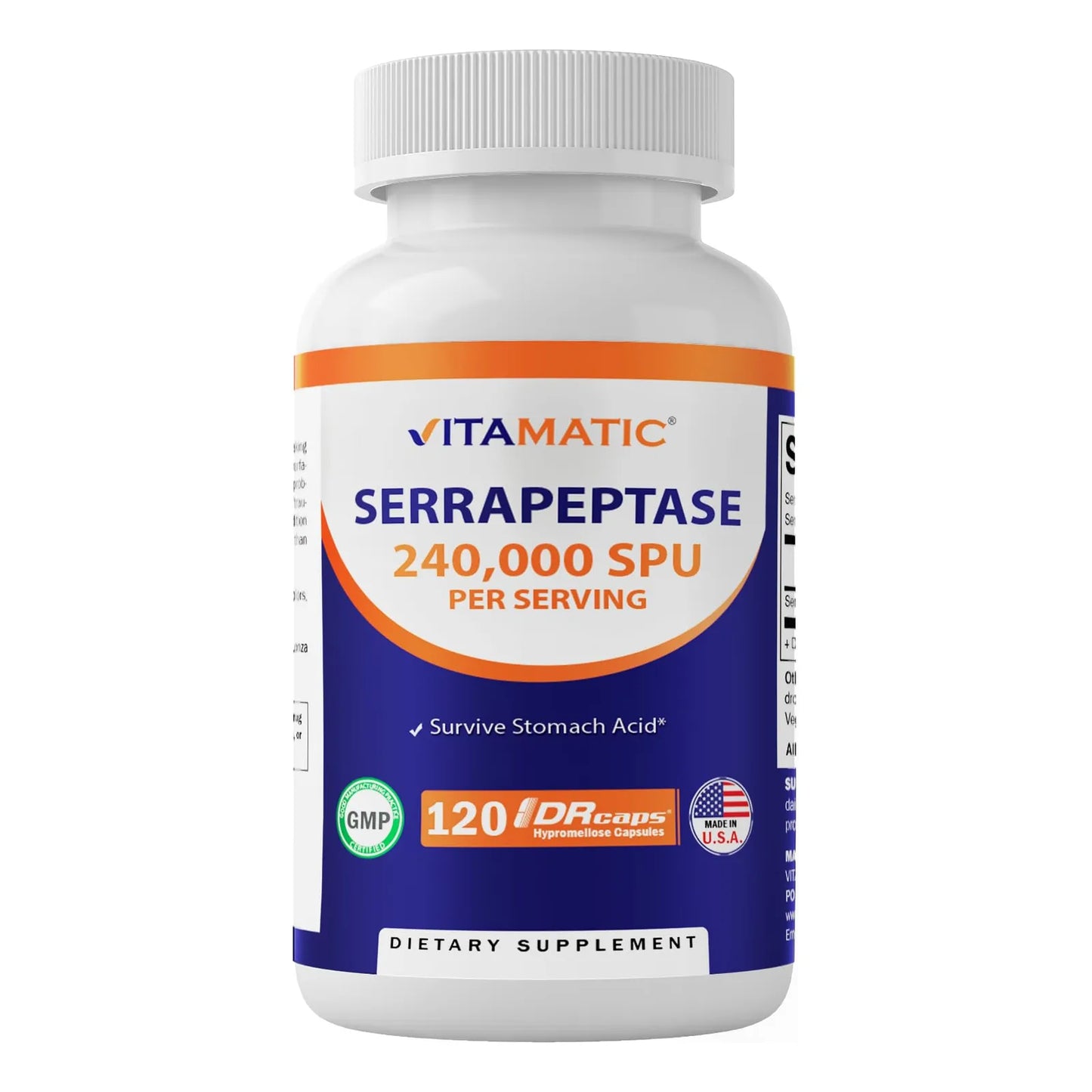 Serrapeptase 240000 SPU 120 Cápsulas Liberación Prolongada Sin Gluten