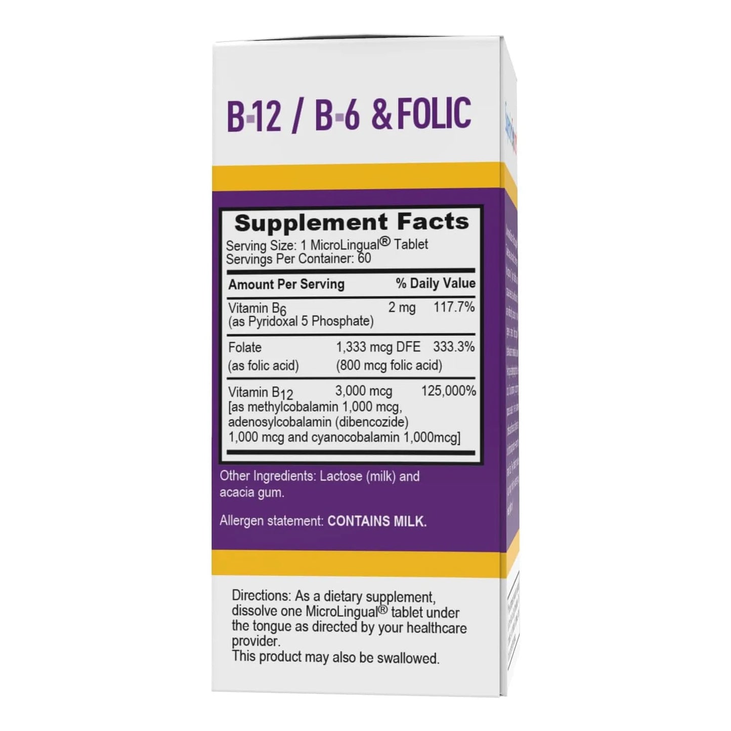 Tabletas Microlingües B12 3000 Mcg Disolución Rápida 60 Unid Energía Y Cognición