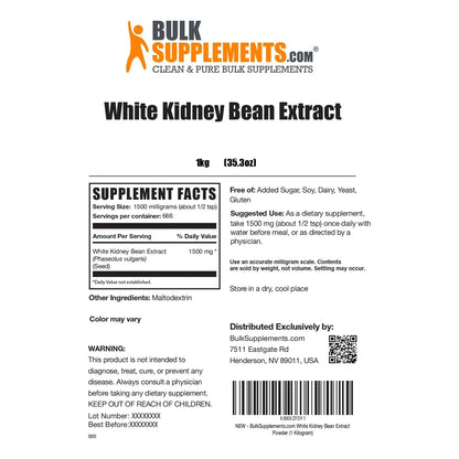 Polvo De Extracto De Frijol Blanco 1500 Mg Suplemento Natural Sin Gluten