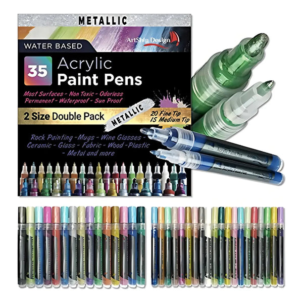 35 Bolígrafos De Pintura Acrílica Metálica Punta Extrafina Y Mediana 22 Colores