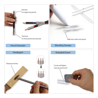Kit De Dibujo Profesional 73 Piezas Con Lápices Grafito Carboncillo Y Más