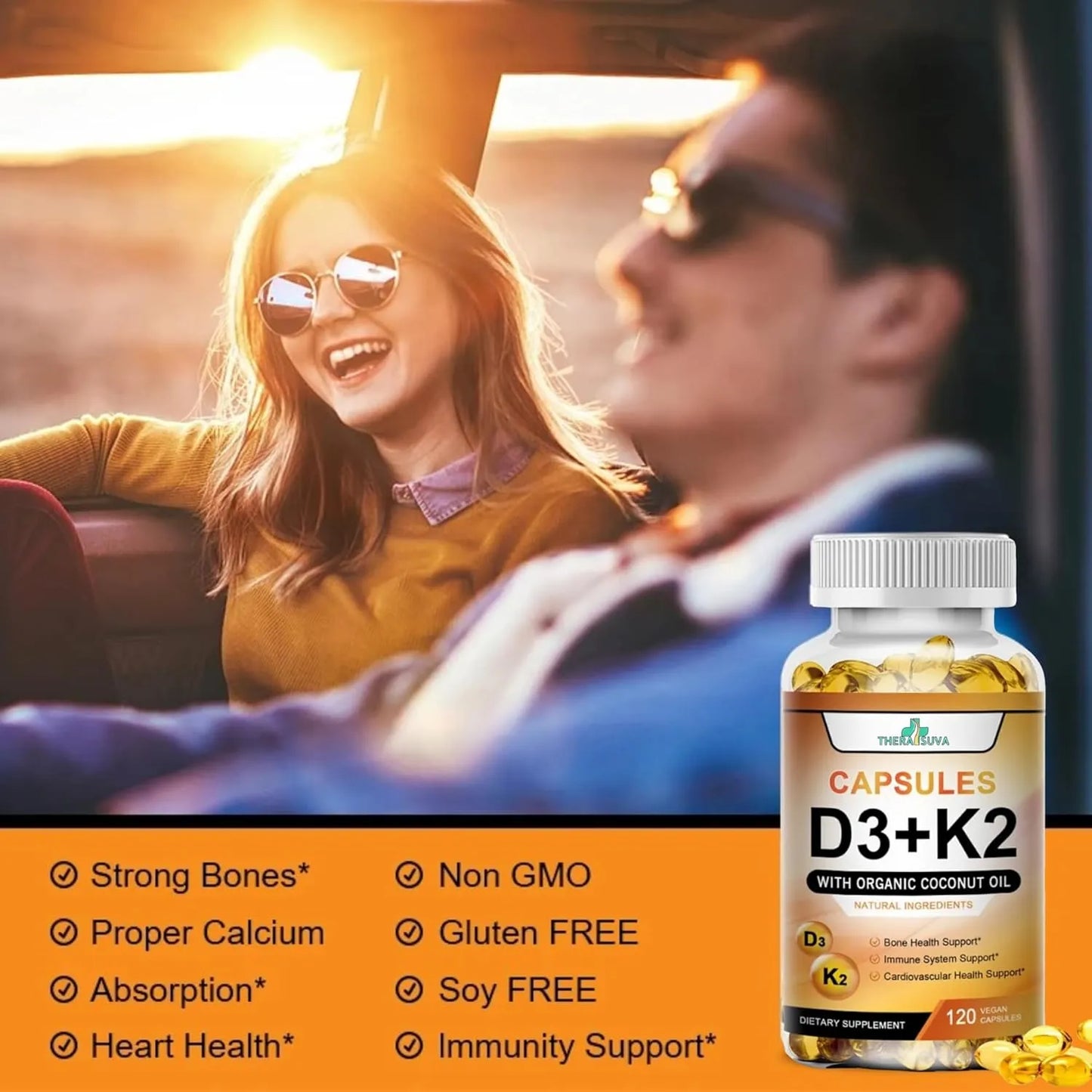 Vitamina D3 5000 Ui Y K2 Alta Potencia Aceite De Coco Orgánico 120 Cápsulas