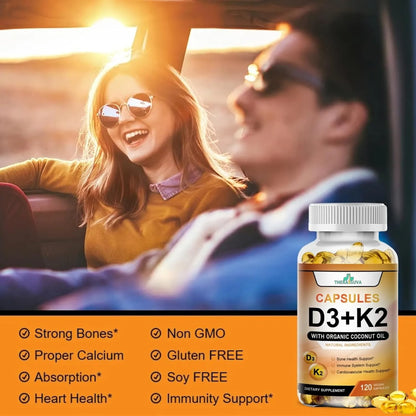 Vitamina D3 5000 Ui Y K2 Alta Potencia Aceite De Coco Orgánico 120 Cápsulas