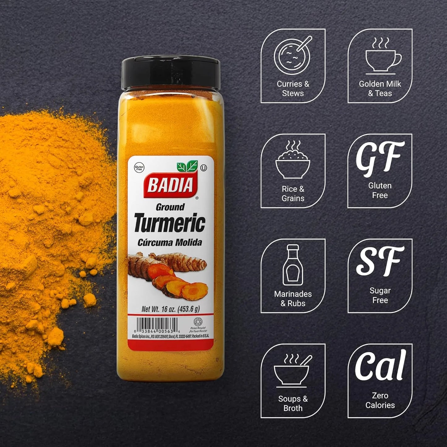 Badia Curcuma Molida Organica 100 Cruda 453g Importada Usa Kosher Sin Gluten