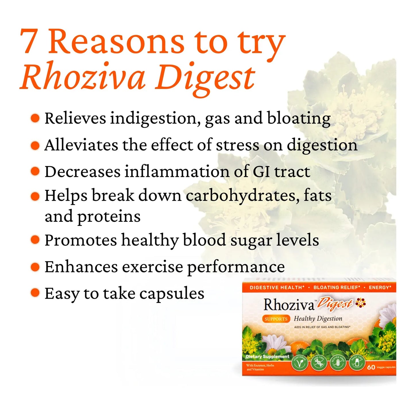 Capsulas Digestivas Con Enzimas Y Rhodiola Rosea Alivia Hinchazon Reflujo 60 Unidades