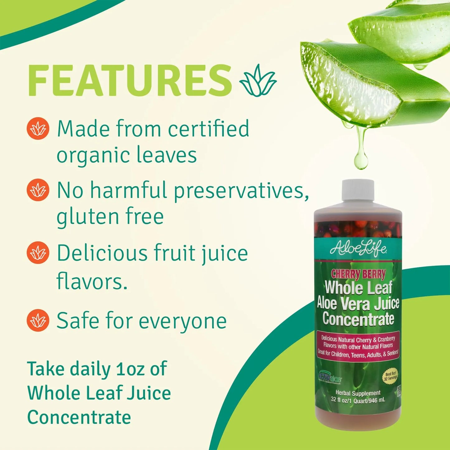 Jugo De Aloe Vera Orgánico Hoja Entera Con Minerales Traza 32 Onzas Paquete De 2