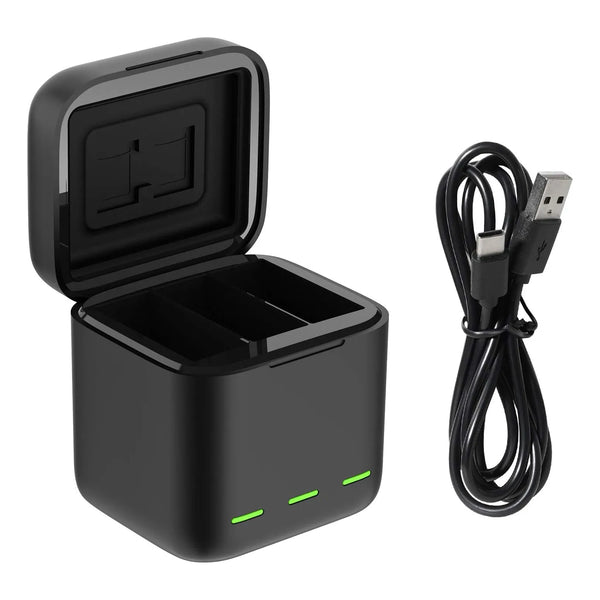 Cargador Batería Triple Usb Tipo C Estuche Carga Para Gopro