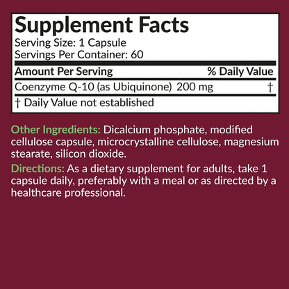 CoQ10 200 Mg Cápsulas Vegetarianas Energía Celular Premium