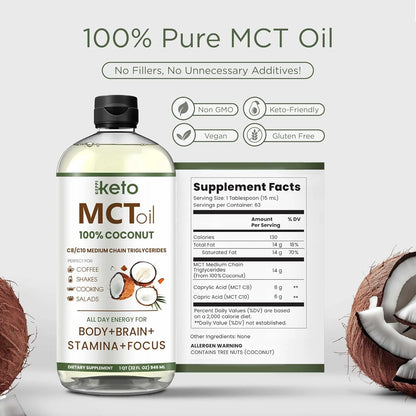 Aceite MCT Keppi Keto Sin Sabor 32 Oz Cetosis Energia Instantanea