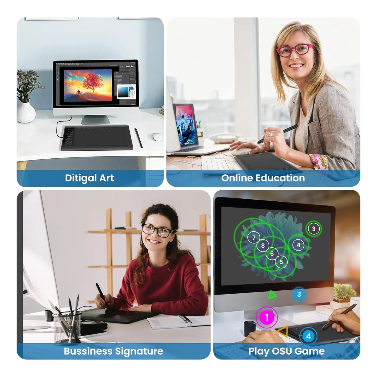 Tableta Grafica Xoppox 10x6 Pulgadas Lápiz Sin Batería 8192 Niveles Presión Compatible PC Mac Android
