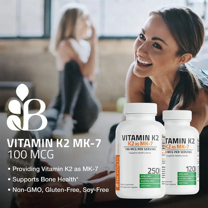 Vitamina K2 MK7 100 Mcg 250 Capsulas Bronson Huesos Fuertes Y Corazon Sano
