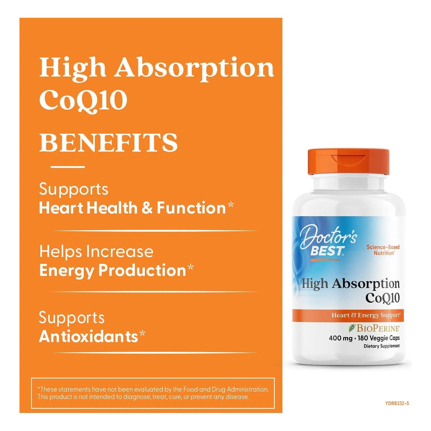 Doctor's Best CoQ10 Alta Absorción 400 Mg Con Bioperine 180 Cápsulas Vegano