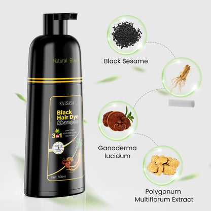 Champú Tinte Negro 3 En 1 Cobertura Canas Ingredientes Naturales 16.9 Oz