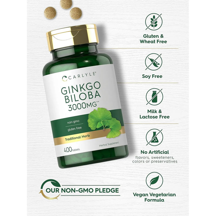 Ginkgo Biloba Carlyle 3000mg 400 Tablet Veganas Sin Gluten - Imagen 2