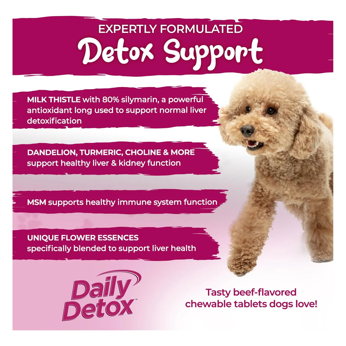 Desintoxicación Diaria Para Perros Con MSM Cardo Mariano Y Espirulina 60 Tabletas Masticables