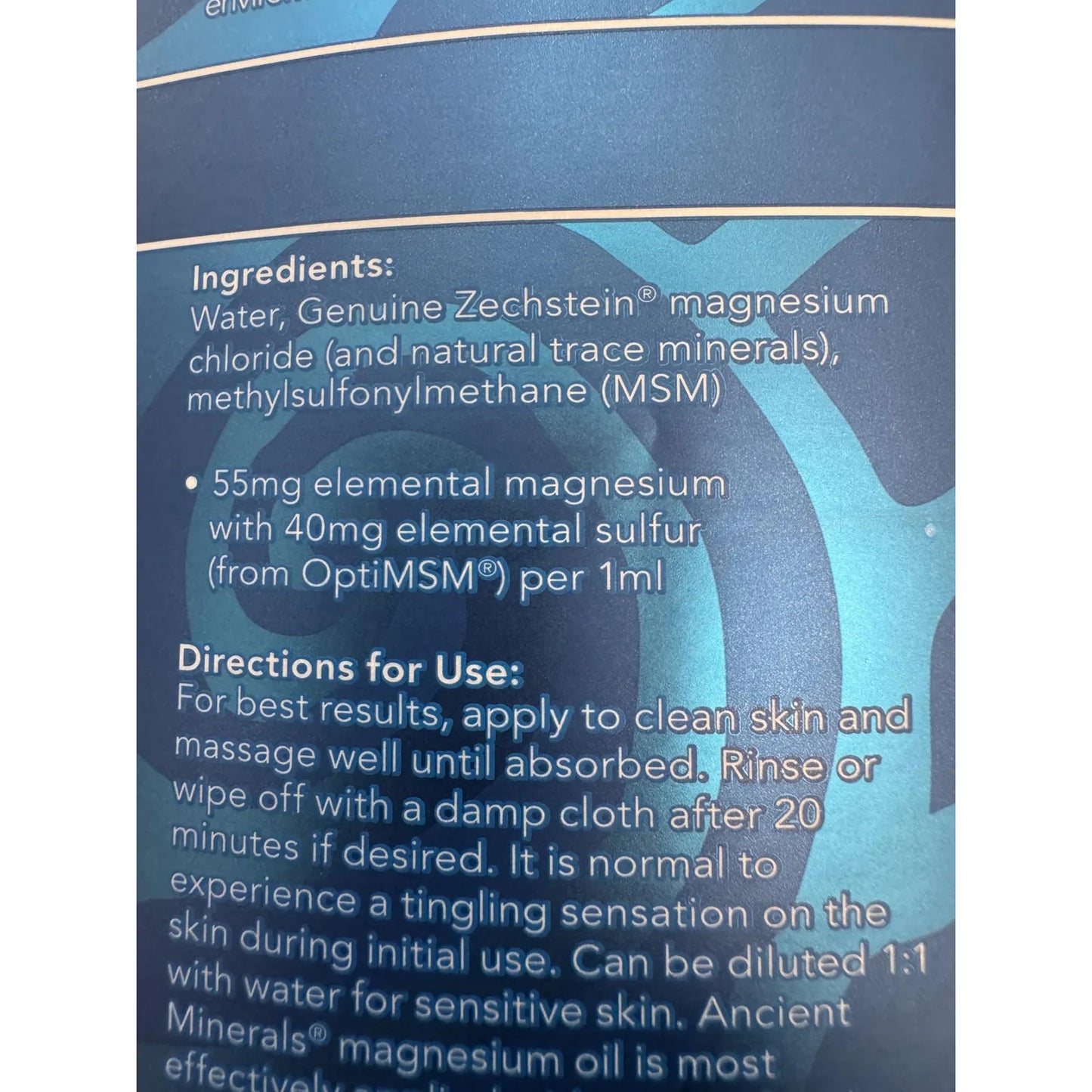 Aceite De Magnesio Ultra Con OptiMSM 1000 Ml Cloruro Zechstein Puro Para Músculos Y Piel