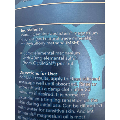 Aceite De Magnesio Ultra Con OptiMSM 1000 Ml Cloruro Zechstein Puro Para Músculos Y Piel