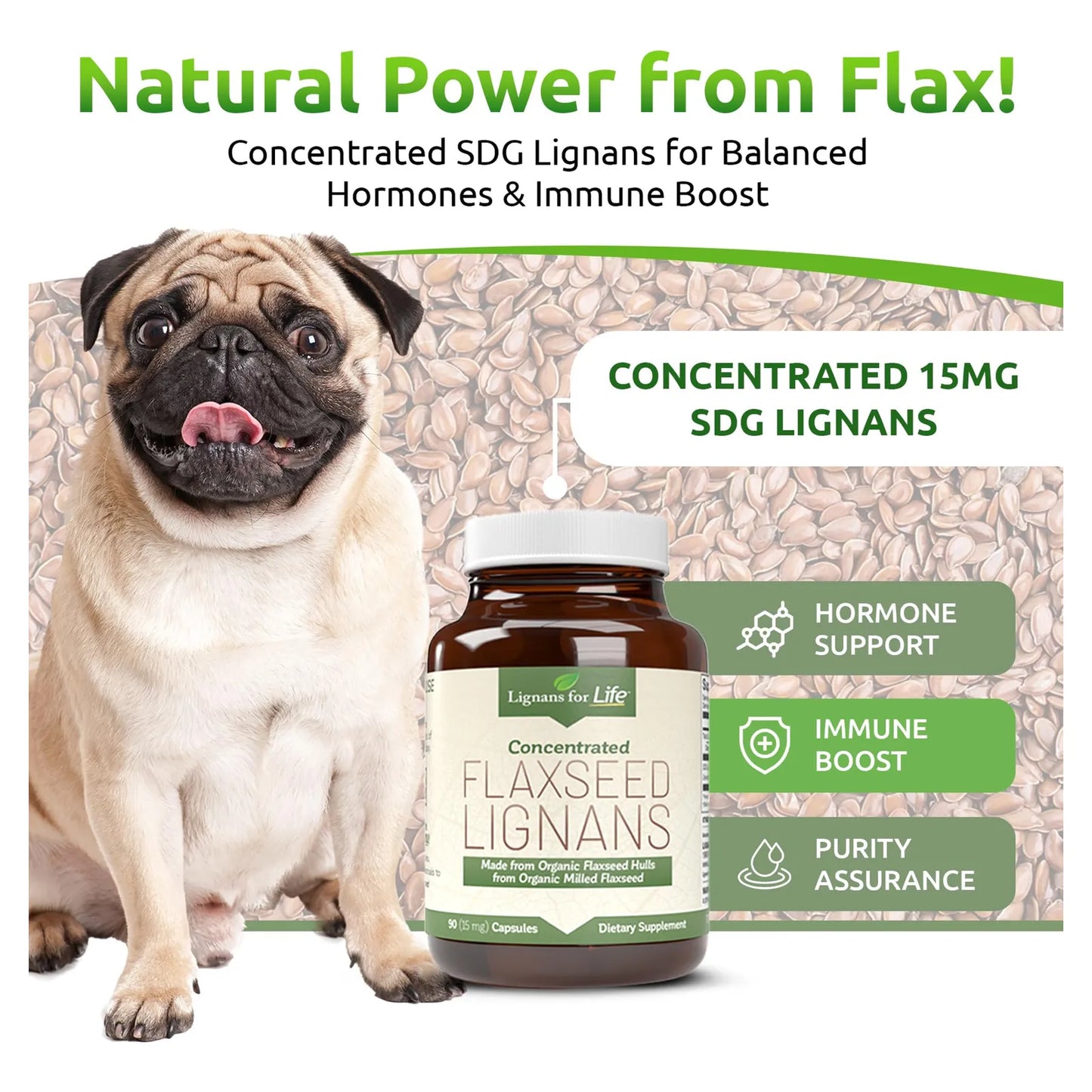 Lino Orgánico 15 Mg 90 Cápsulas Soporte Hormonal Para Personas Y Perros