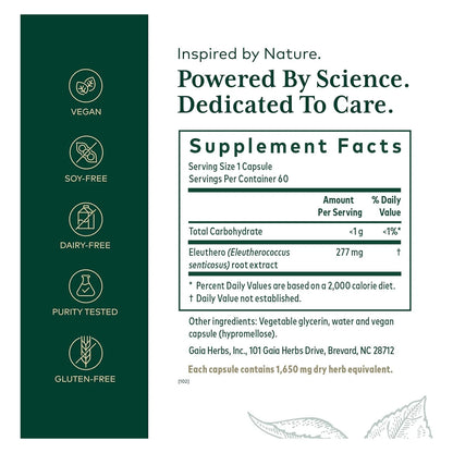 Cápsulas De Raíz De Eleuterococo Gaia Herbs PRO Energía Natural Y Resistencia Al Estrés 60 Fito Cápsulas