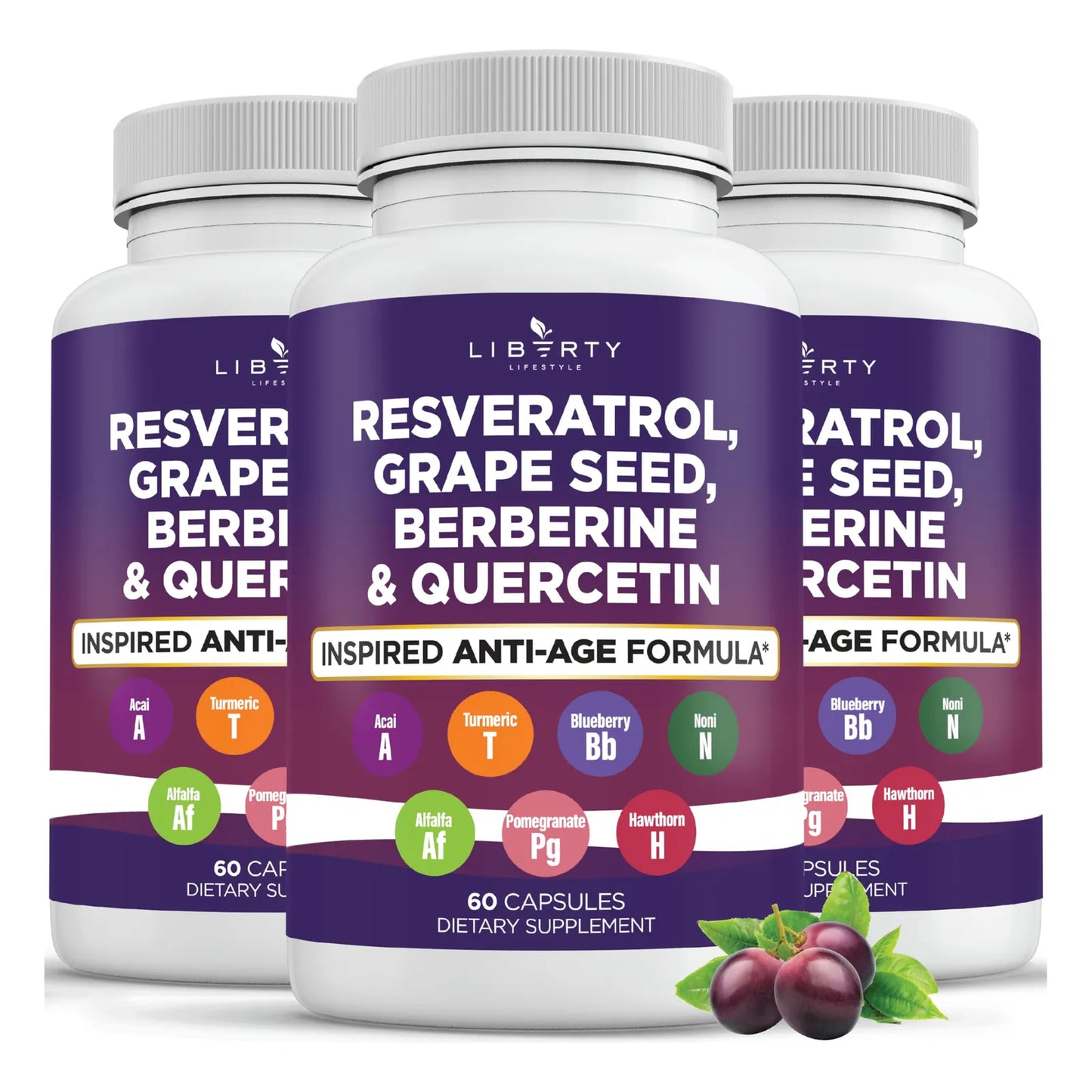 Suplemento De Polifenoles Resveratrol Berberina Semilla De Uva Quercetina 180 Cápsulas