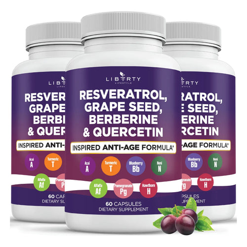 Suplemento De Polifenoles Resveratrol Berberina Semilla De Uva Quercetina 180 Cápsulas