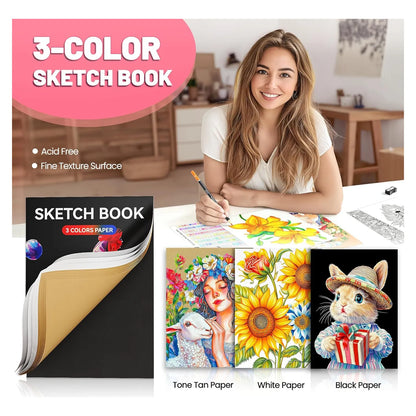Juego De 136 Lápices Colores Adultos Cuaderno Bocetos Libro Premium