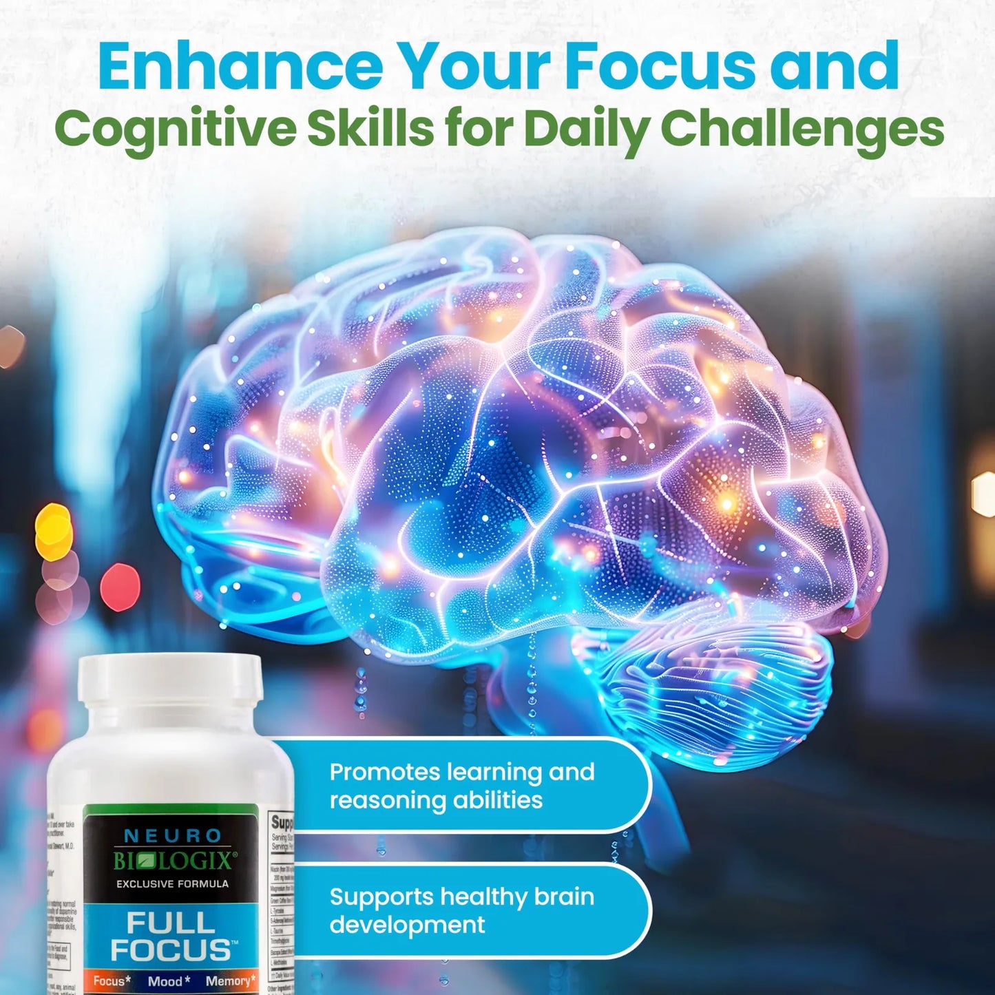 Suplemento Full Focus Nootropics Para Memoria Concentracion Y Cognicion 120 Capsulas