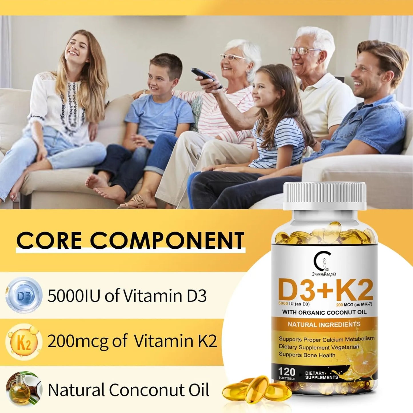 Vitamina D3 + K2 Cápsulas Vegan Huesos Fuertes Salud Inmune - Imagen 4