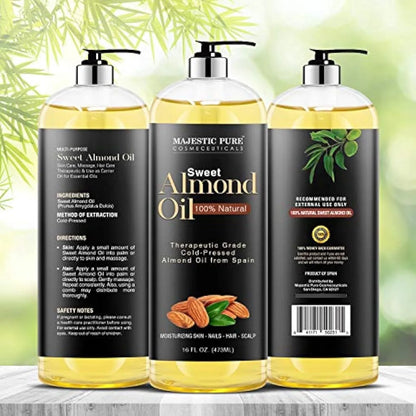 Majestic Aceite De Almendra Puro Premium 473 Ml Piel Suave Cabello Brillante