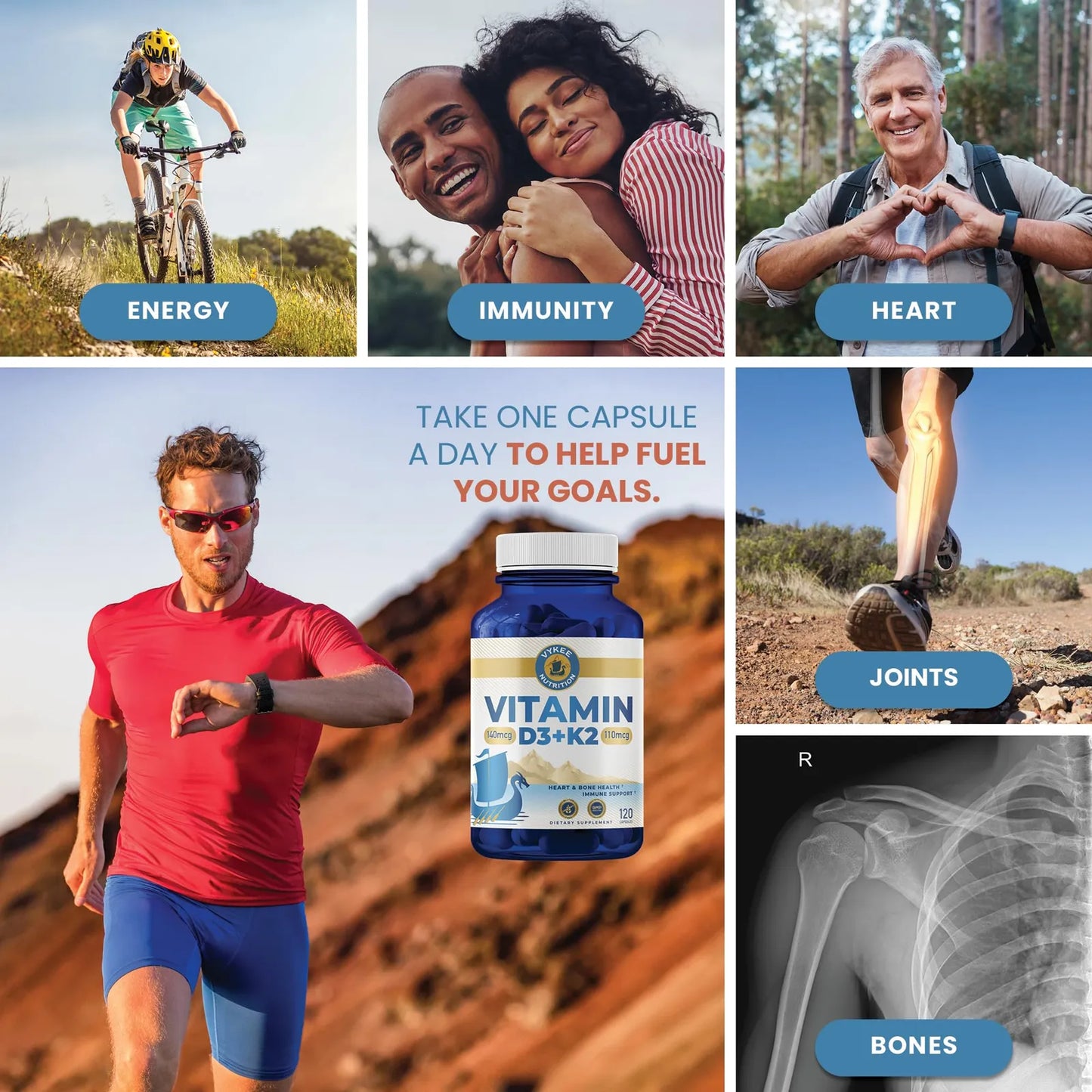 Complejo Vitamina D3 K2 140 Mcg D3 110 Mcg K2 Mk7 120 Capsulas Salud Huesos Corazon